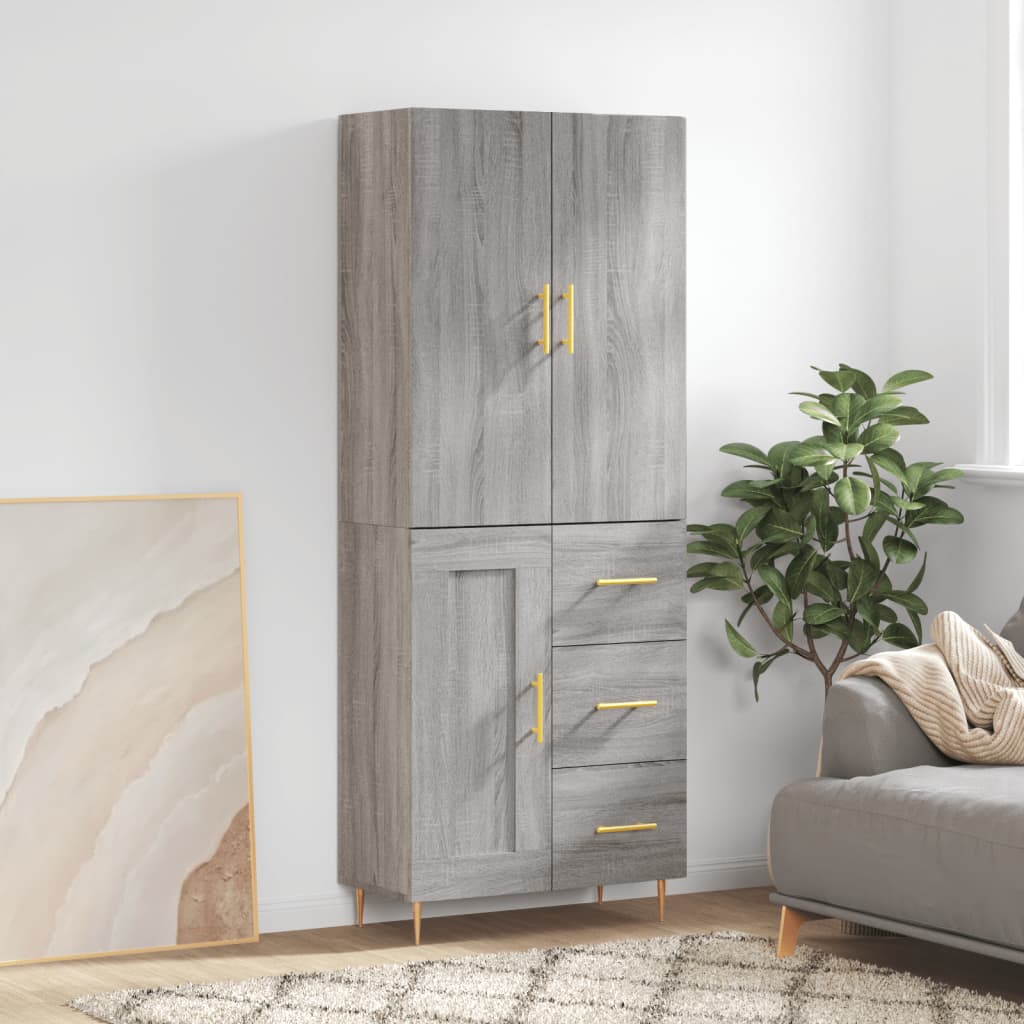 Skříň Highboard Betonově Šedá 69,5X34X180 Cm Kompozitní Dřevo