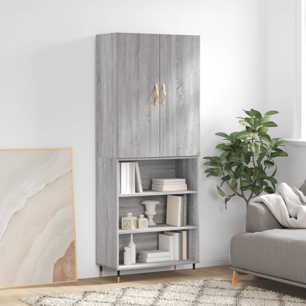 Skříň Highboard Šedá Sonoma 69,5 X 34 X 180 Cm Kompozitní Dřevo