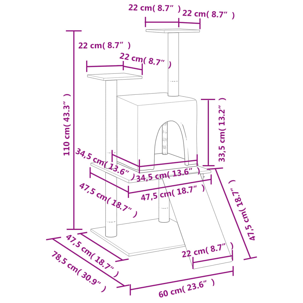 Škrabadlo Pro Kočky Se Sisalovými Sloupky Světle Šedé 110 Cm