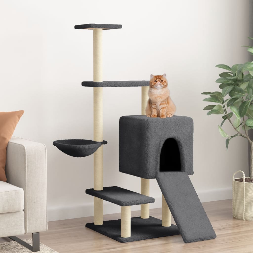 Škrabadlo Pro Kočky Se Sisalovými Sloupky Tmavě Šedé 130,5 Cm