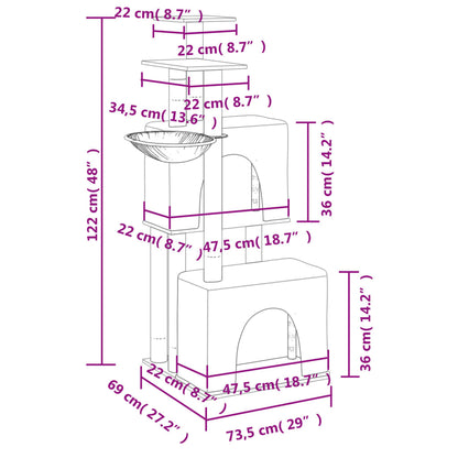 Škrabadlo Pro Kočky Se Sisalovými Sloupky Krémové 122 Cm