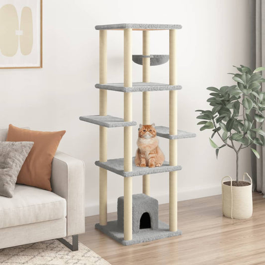 Škrabadlo Pro Kočky Se Sisalovými Sloupky Světle Šedé 154 Cm