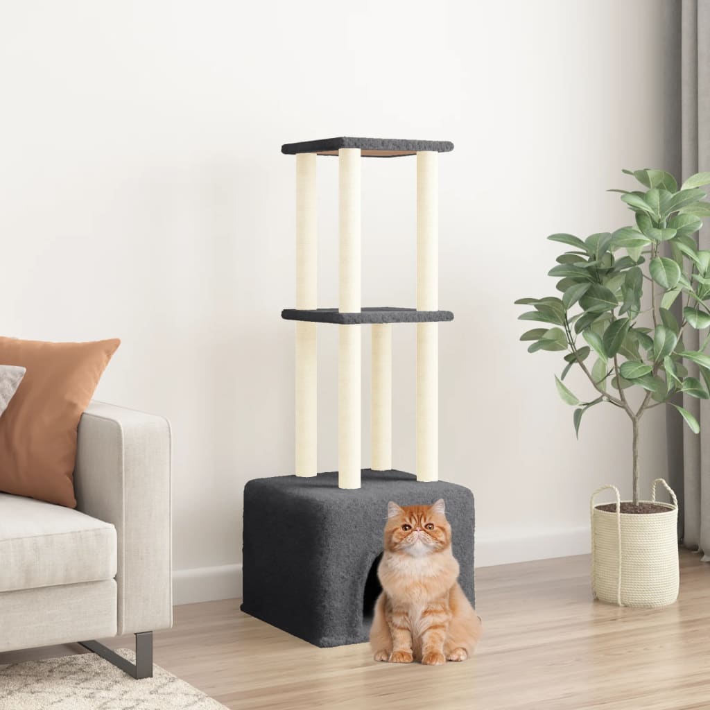 Škrabadlo Pro Kočky Se Sisalovými Sloupky Tmavě Šedé 133,5 Cm