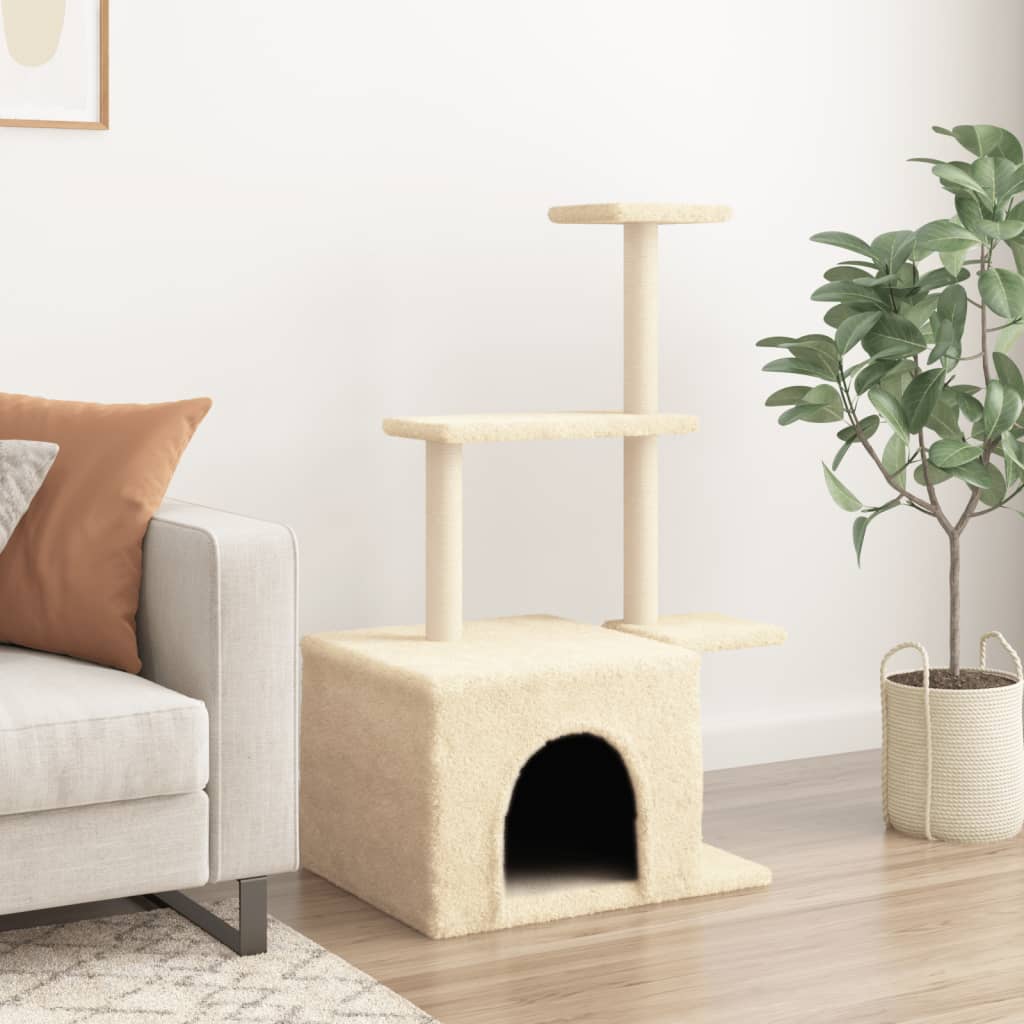Škrabadlo Pro Kočky Se Sisalovými Sloupky Krémové 110 Cm