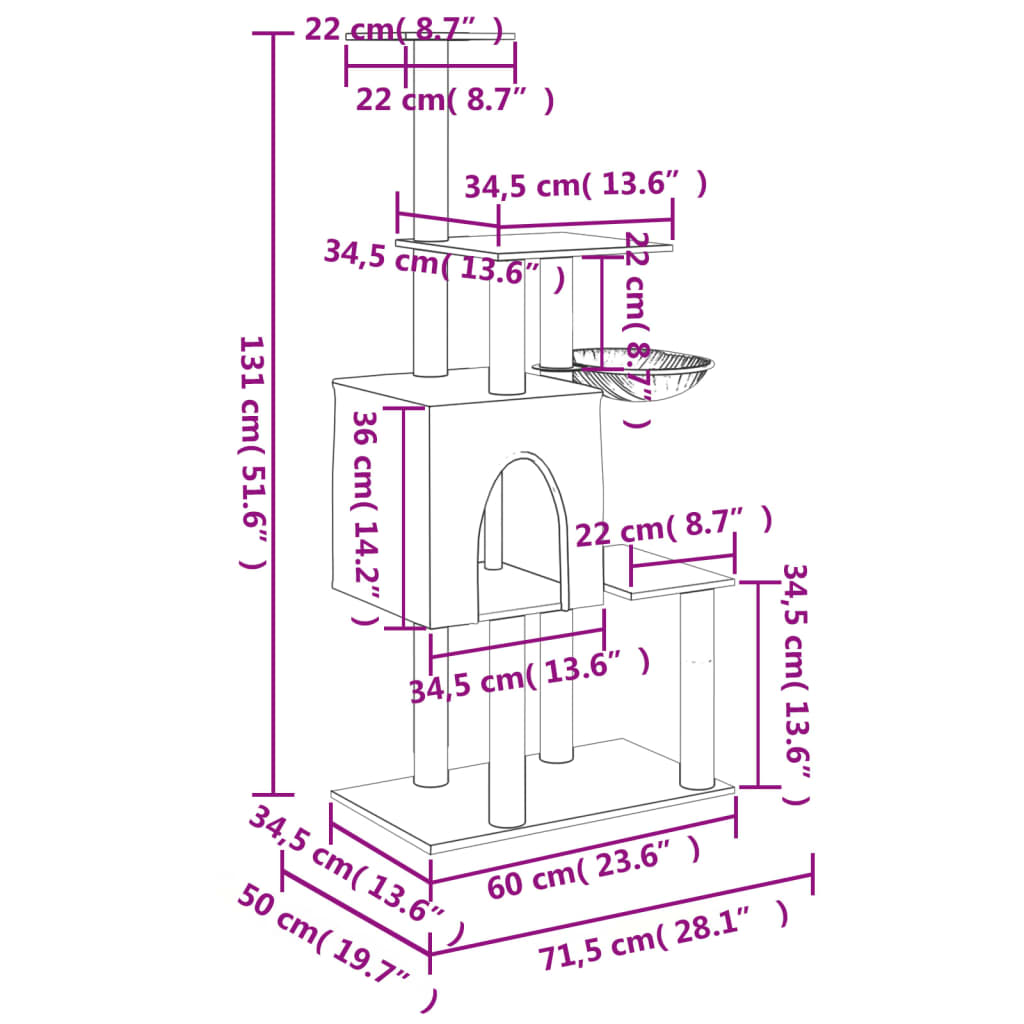 Škrabadlo Pro Kočky Se Sisalovými Sloupky Světle Šedé 131 Cm