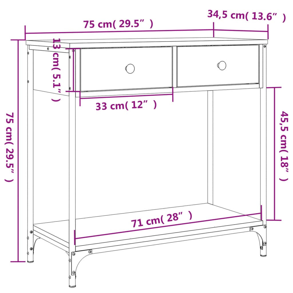 Konzolový Stolek Dub Sonoma 75 X 34,5 X 75 Cm Kompozitní Dřevo