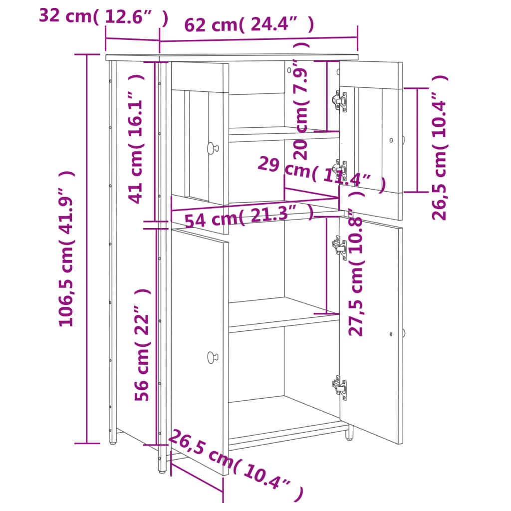Skříň Highboard Šedá Sonoma 62 X 32 X 106,5 Cm Kompozitní Dřevo
