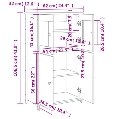 Skříň Highboard Šedá Sonoma 62 X 32 X 106,5 Cm Kompozitní Dřevo