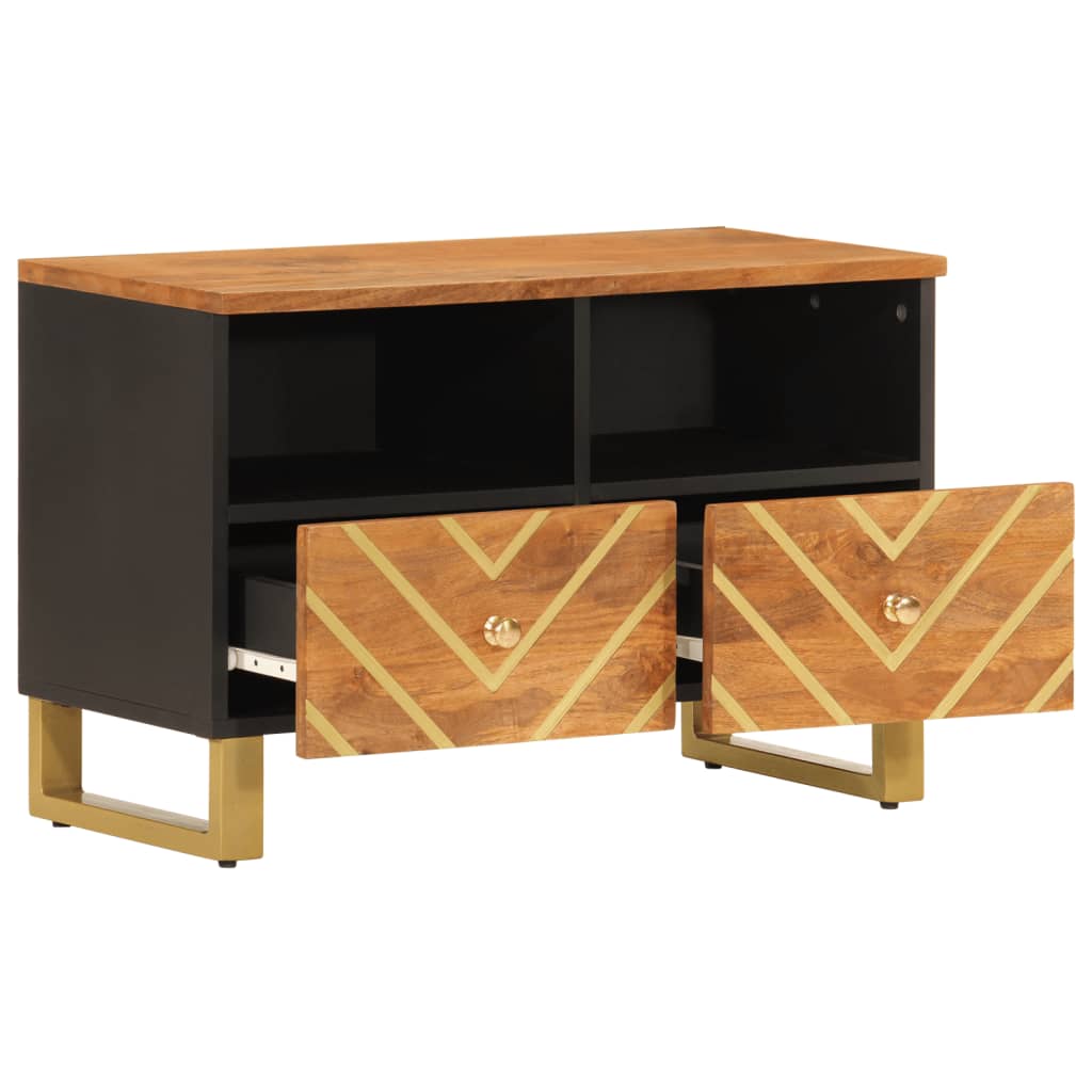 Tv Skříňka Hnědá A Černá 70 X 33,5 X 46 Cm Masivní Mangovník Tmavě Zelená