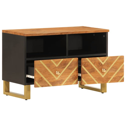 Tv Skříňka Hnědá A Černá 70 X 33,5 X 46 Cm Masivní Mangovník Tmavě Zelená