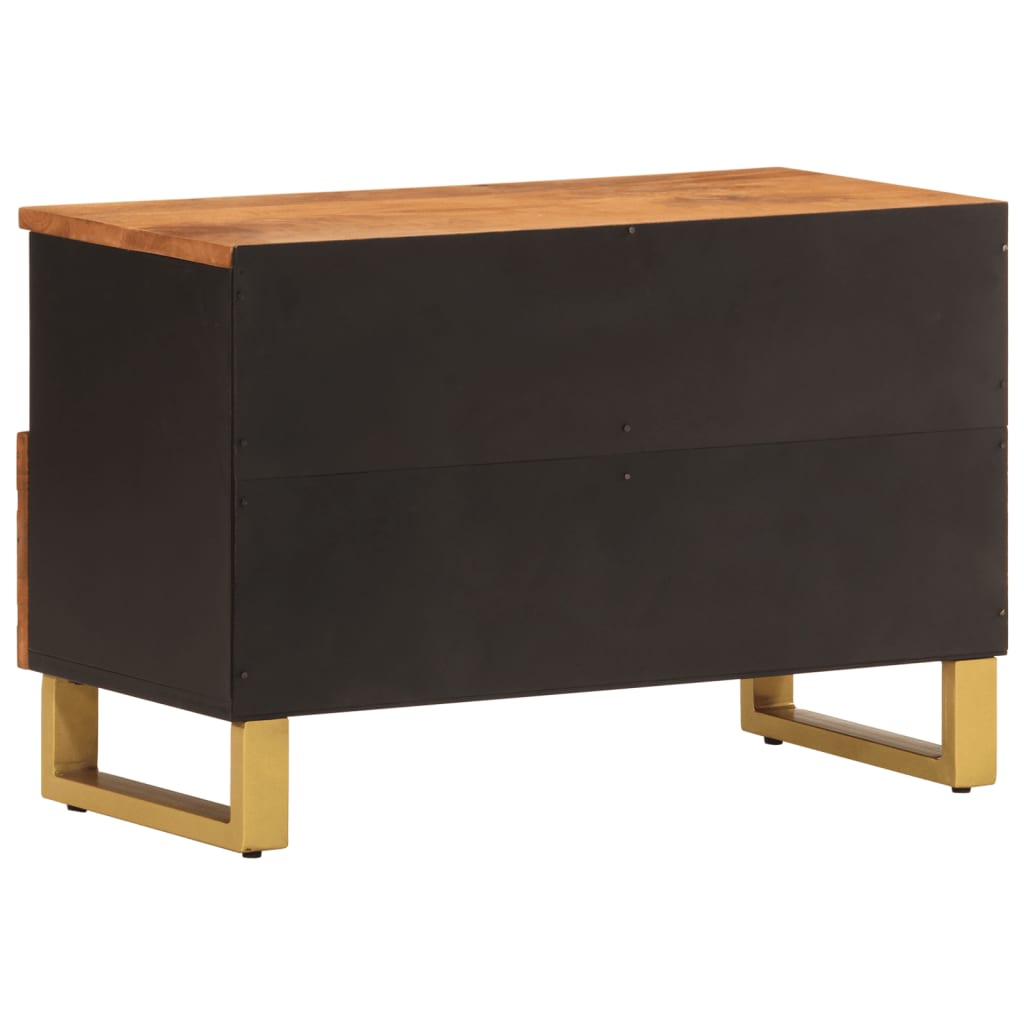 Tv Skříňka Hnědá A Černá 70 X 33,5 X 46 Cm Masivní Mangovník Tmavě Zelená