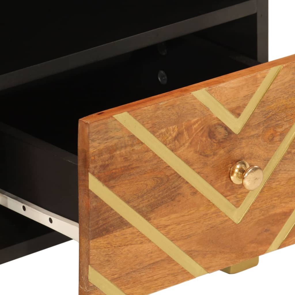 Tv Skříňka Hnědá A Černá 70 X 33,5 X 46 Cm Masivní Mangovník Tmavě Zelená