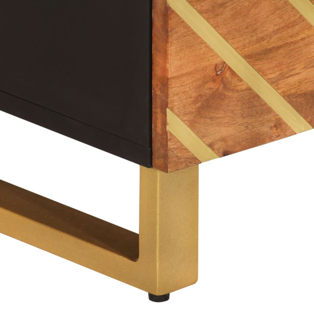 Tv Skříňka Hnědá A Černá 70 X 33,5 X 46 Cm Masivní Mangovník Tmavě Zelená