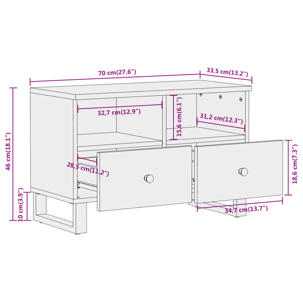Tv Skříňka Hnědá A Černá 70 X 33,5 X 46 Cm Masivní Mangovník Tmavě Zelená