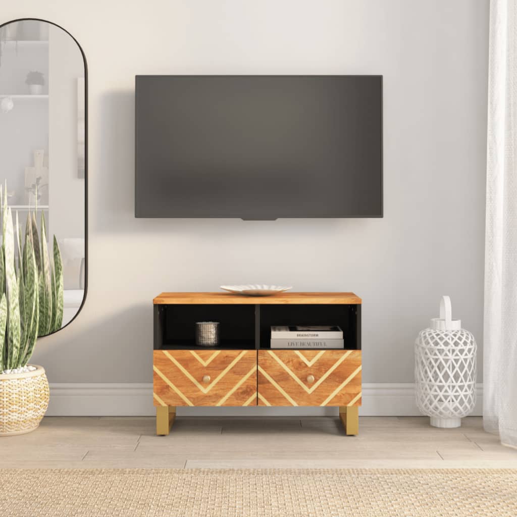 Tv Skříňka Hnědá A Černá 70 X 33,5 X 46 Cm Masivní Mangovník Tmavě Zelená