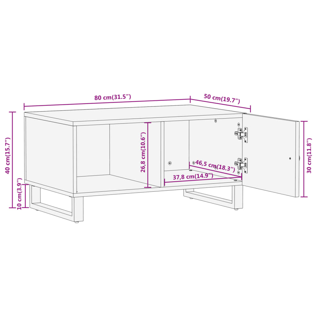 Konferenční Stolek Hnědý A Černý 80X50X40 Cm Masivní Mangovník