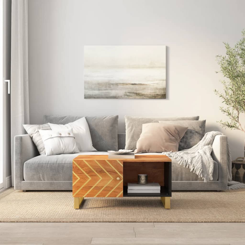 Konferenční Stolek Hnědý A Černý 80X50X40 Cm Masivní Mangovník