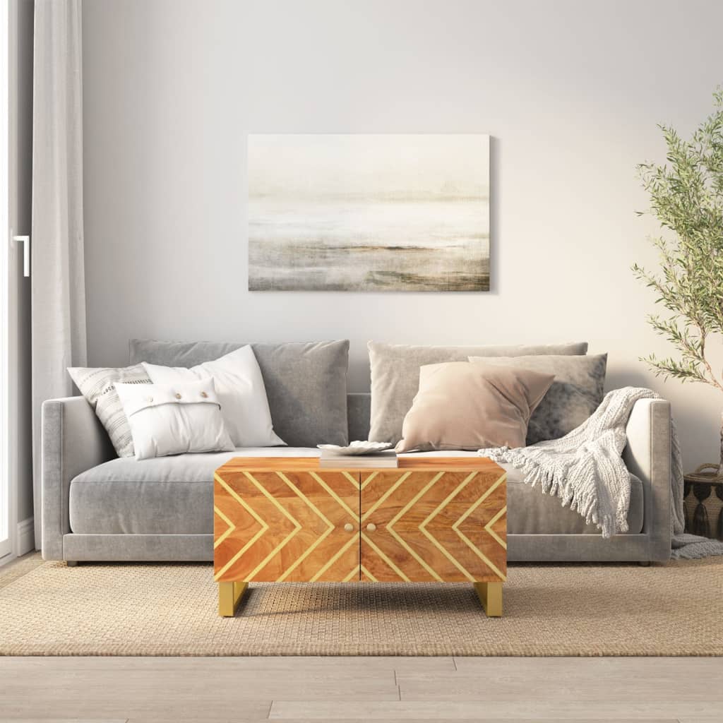 Konferenční Stolek Hnědý A Černý 80X50X40 Cm Masivní Mangovník