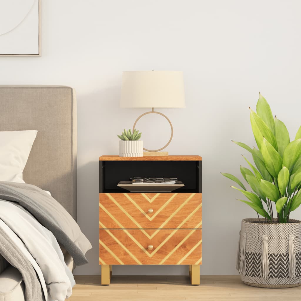 Noční Stolek Hnědý A Černý 50 X 33 X 60 Cm Masivní Mangovník