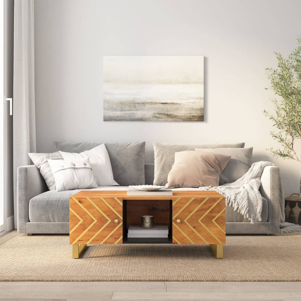 Konferenční Stolek Hnědý A Černý 100X54X40 Cm Masivní Mangovník