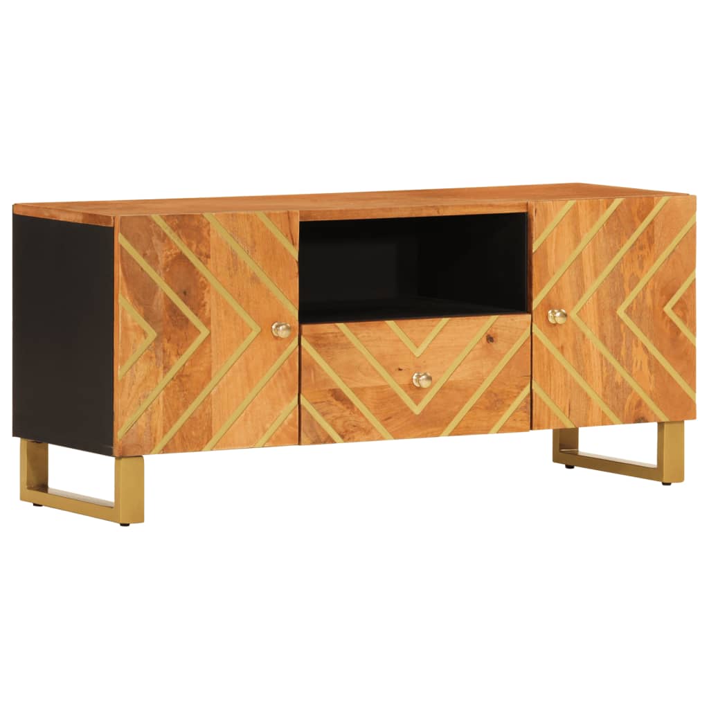 Tv Skříňka Hnědá A Černá 105 X 33,5 X 46 Cm Masivní Mangovník