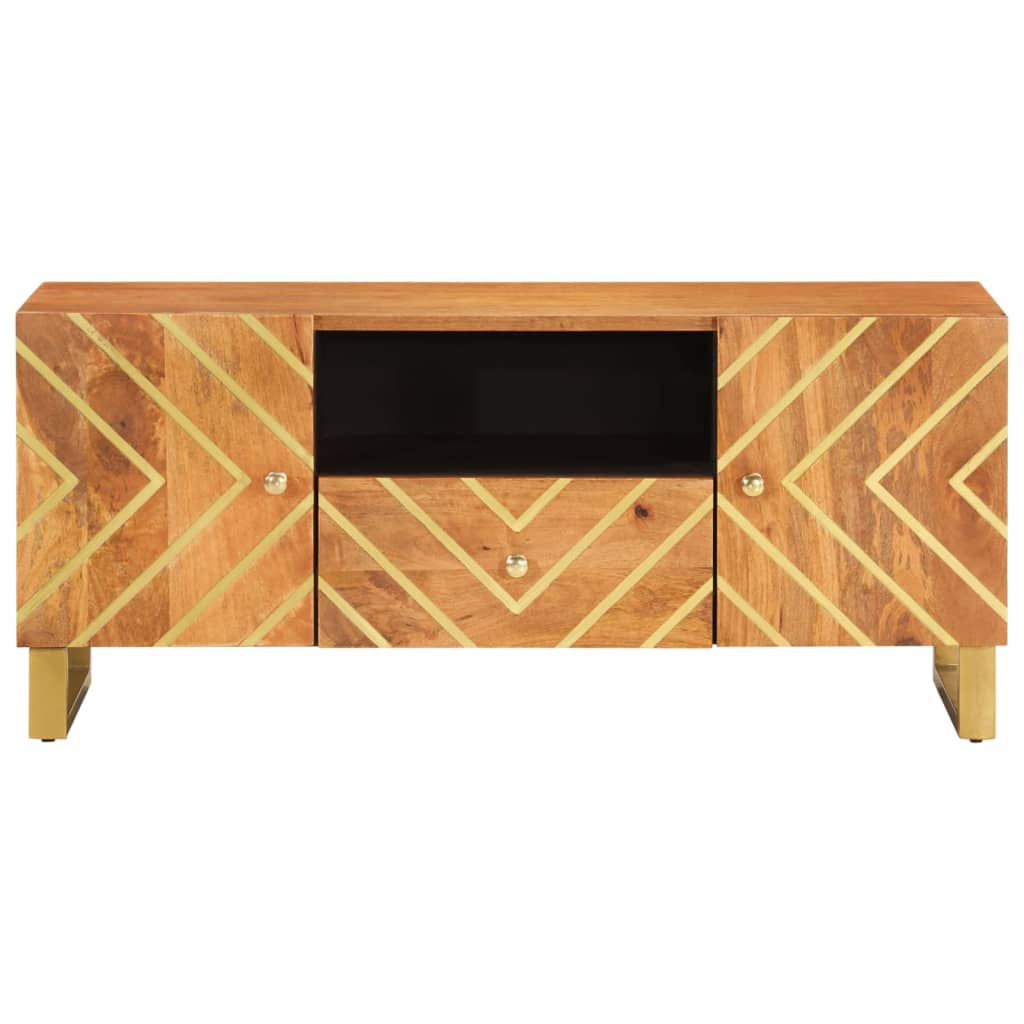 Tv Skříňka Hnědá A Černá 105 X 33,5 X 46 Cm Masivní Mangovník