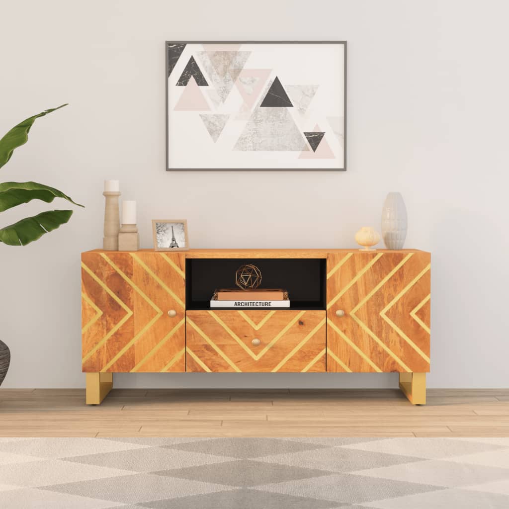 Tv Skříňka Hnědá A Černá 105 X 33,5 X 46 Cm Masivní Mangovník