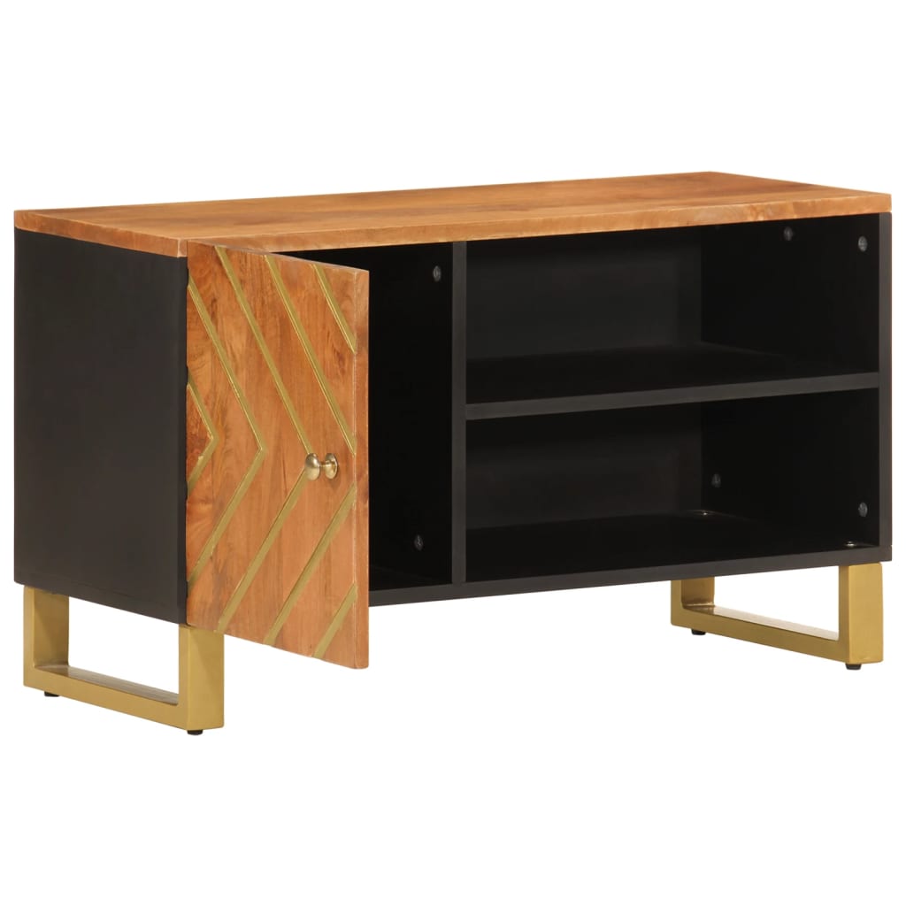 Tv Skříňka Hnědá A Černá 80 X 31,5 X 46 Cm Masivní Mangovník