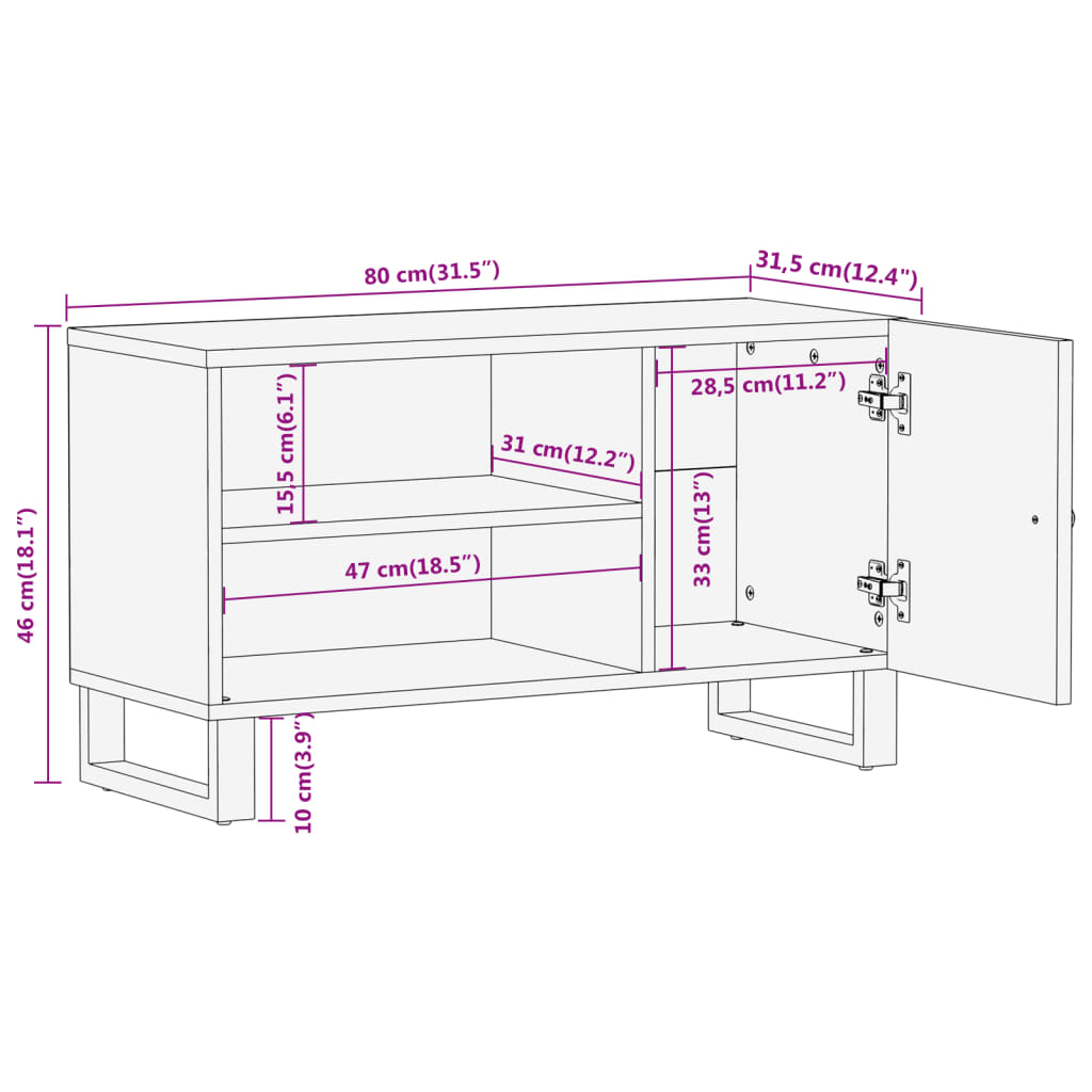 Tv Skříňka Hnědá A Černá 80 X 31,5 X 46 Cm Masivní Mangovník