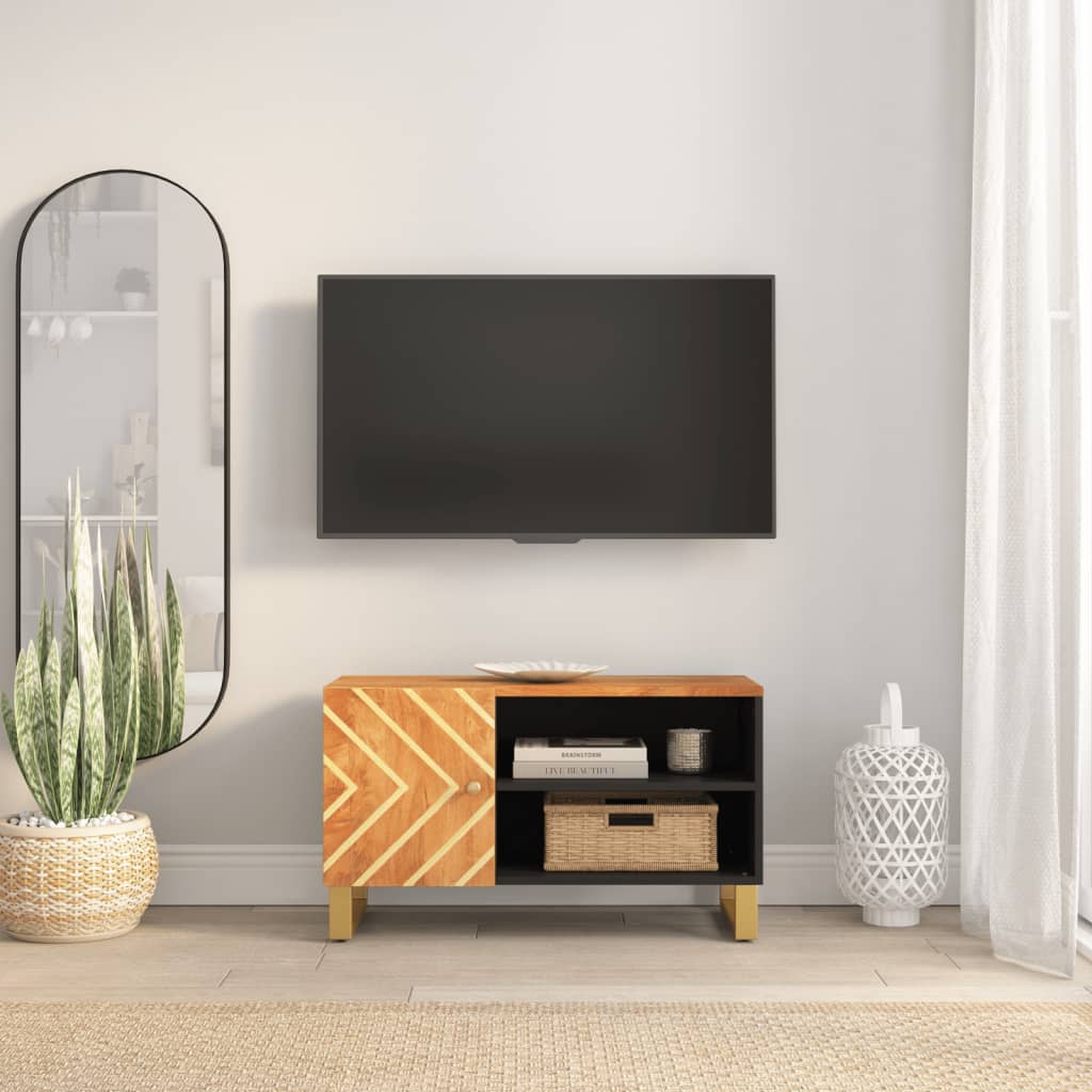 Tv Skříňka Hnědá A Černá 80 X 31,5 X 46 Cm Masivní Mangovník