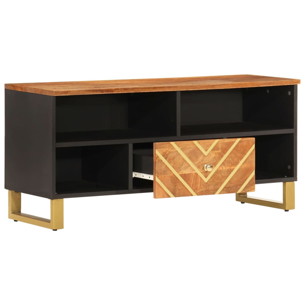 Tv Skříňka Hnědá A Černá 100 X 33,5 X 46 Cm Masivní Mangovník