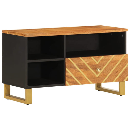 Tv Skříňka Hnědá A Černá 80 X 33,5 X 46 Cm Masivní Mangovník