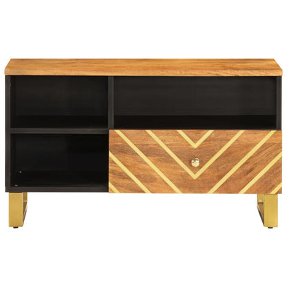 Tv Skříňka Hnědá A Černá 80 X 33,5 X 46 Cm Masivní Mangovník