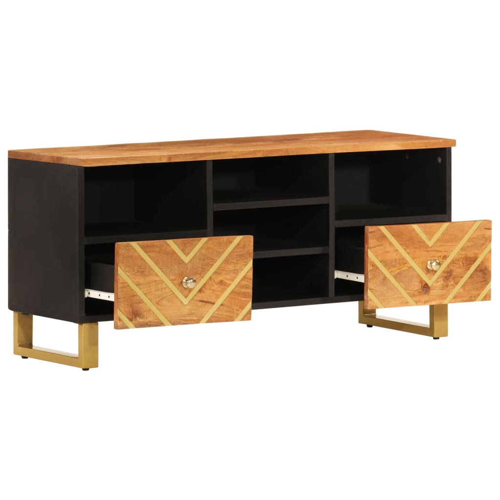 Tv Skříňka Hnědá A Černá 100 X 33,5 X 46 Cm Masivní Mangovník
