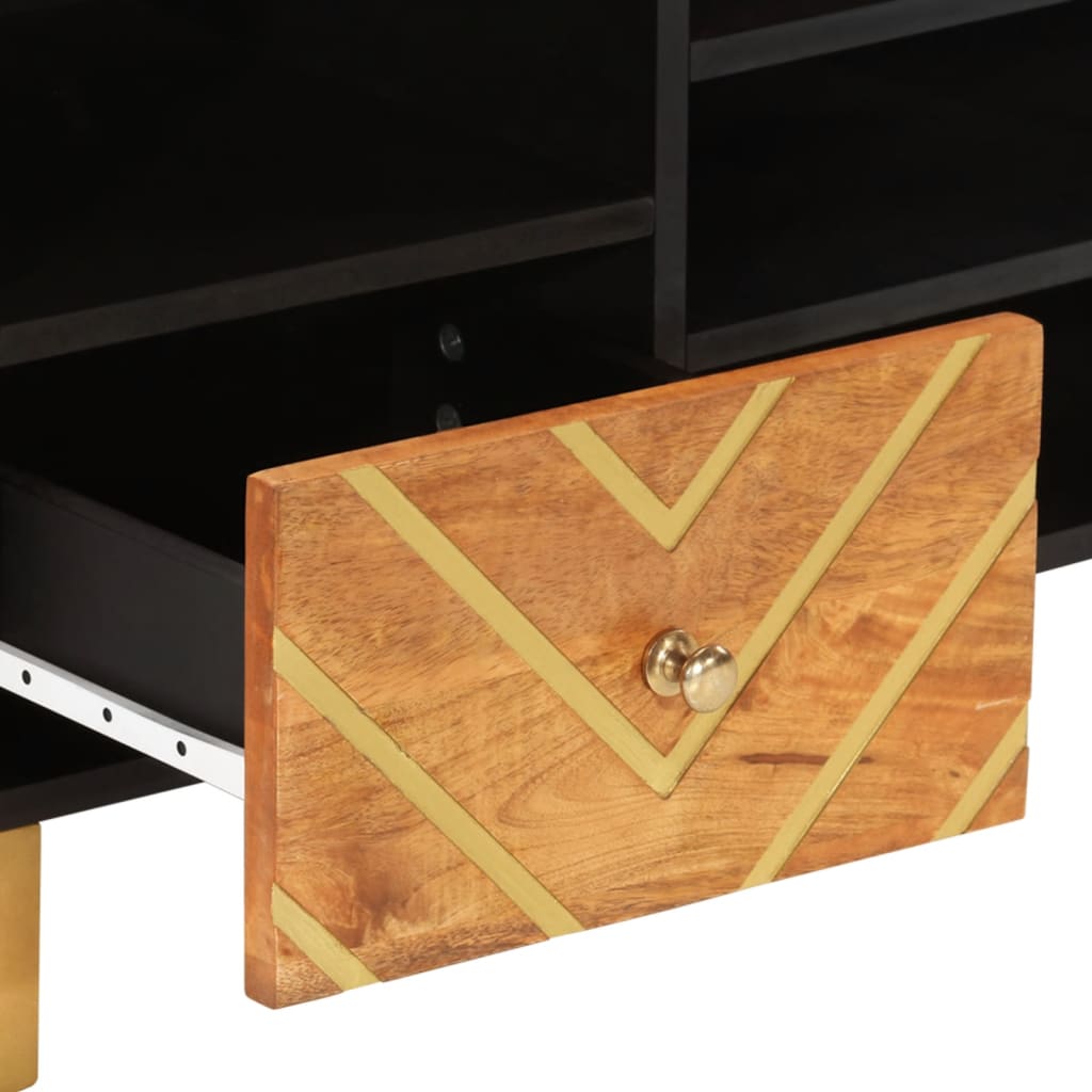 Tv Skříňka Hnědá A Černá 100 X 33,5 X 46 Cm Masivní Mangovník