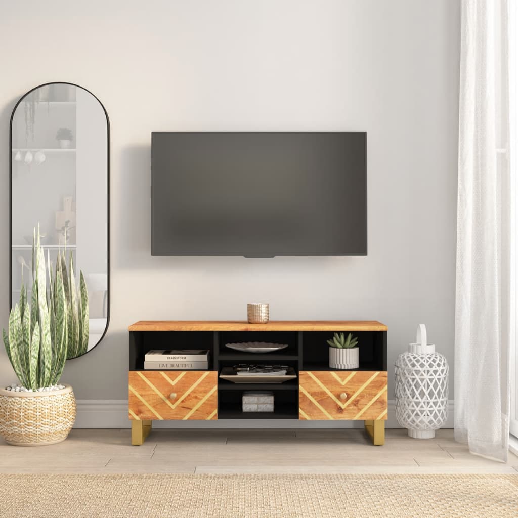 Tv Skříňka Hnědá A Černá 100 X 33,5 X 46 Cm Masivní Mangovník