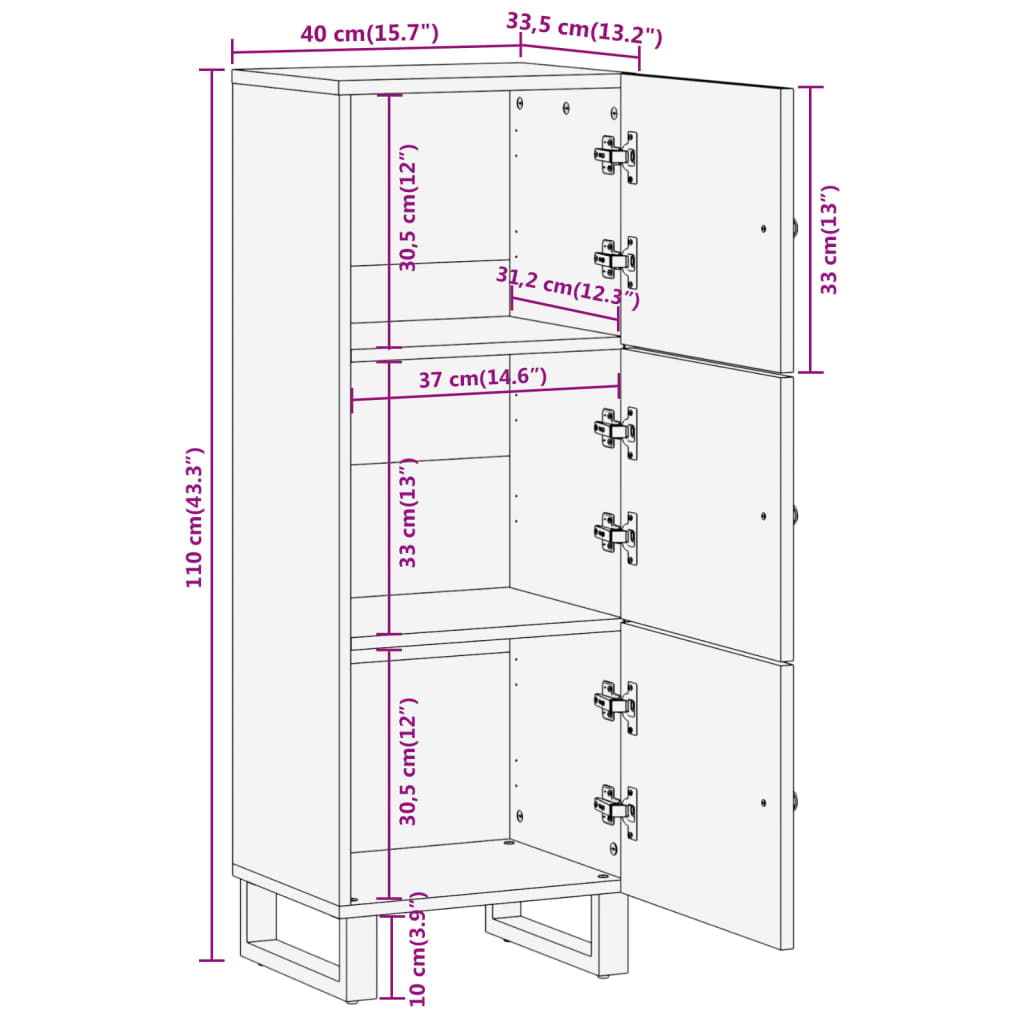Skříň Hnědá A Černá 40X33,5X110 Cm Masivní Mangovníkové Dřevo
