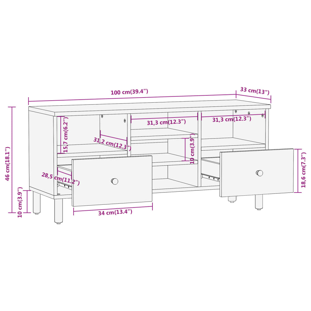 Tv Stolek 100 X 33 X 46 Cm