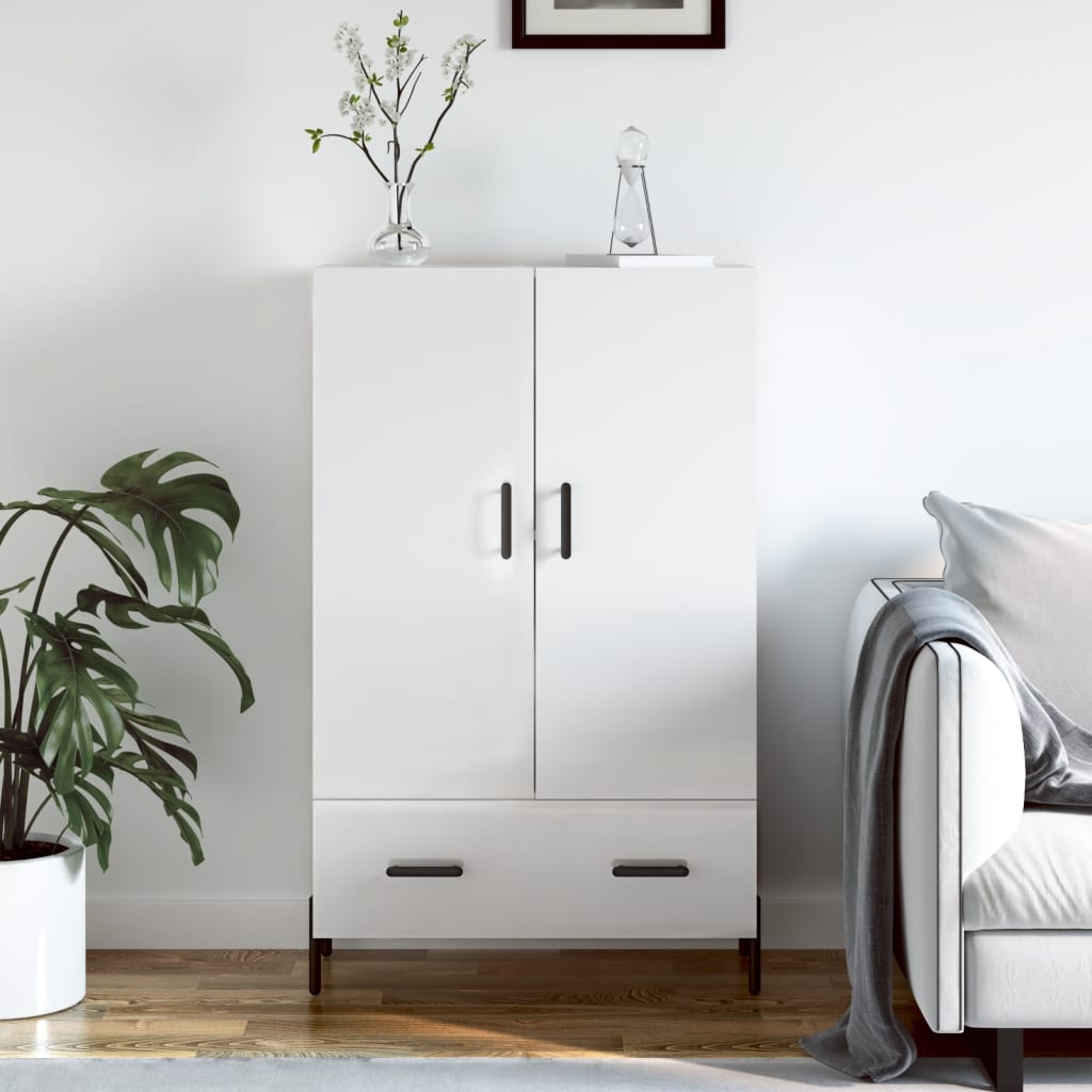 Skříň Highboard Lesklá Bílá 69,5 X 31 X 115 Cm Kompozitní Dřevo