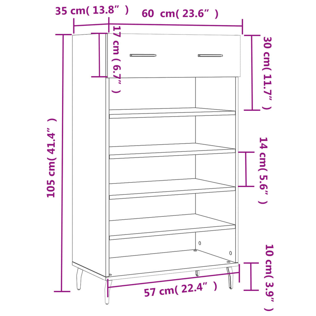 Botník Bílý S Vysokým Leskem 60 X 35 X 105 Cm Kompozitní Dřevo