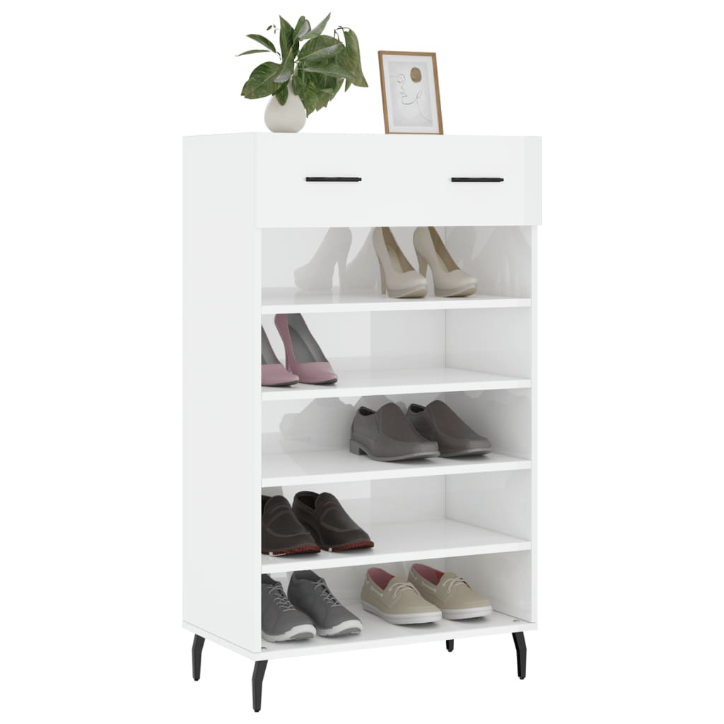 Botník Bílý S Vysokým Leskem 60 X 35 X 105 Cm Kompozitní Dřevo