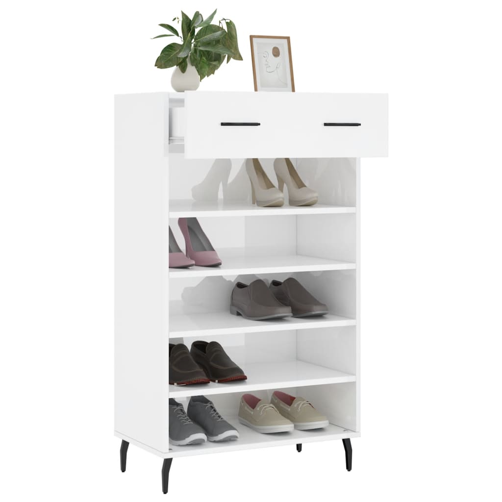 Botník Bílý S Vysokým Leskem 60 X 35 X 105 Cm Kompozitní Dřevo
