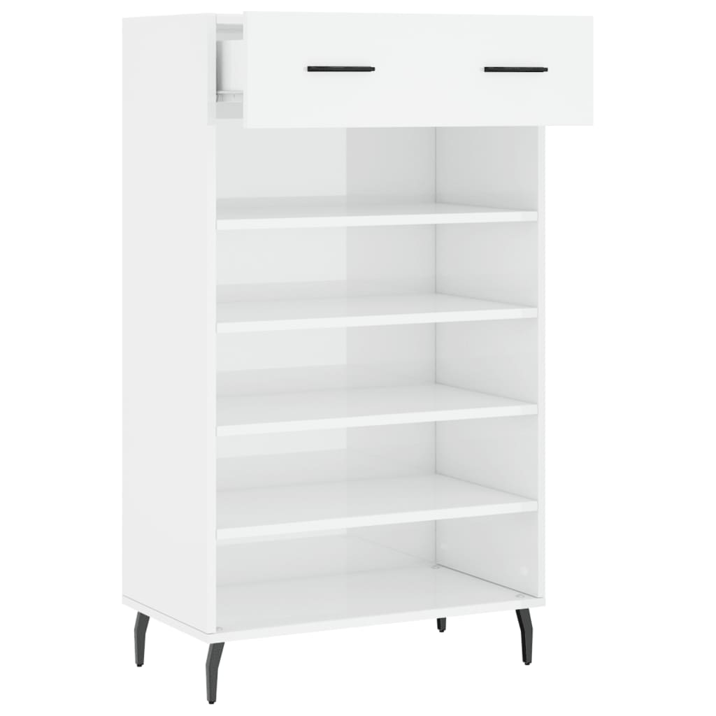 Botník Bílý S Vysokým Leskem 60 X 35 X 105 Cm Kompozitní Dřevo