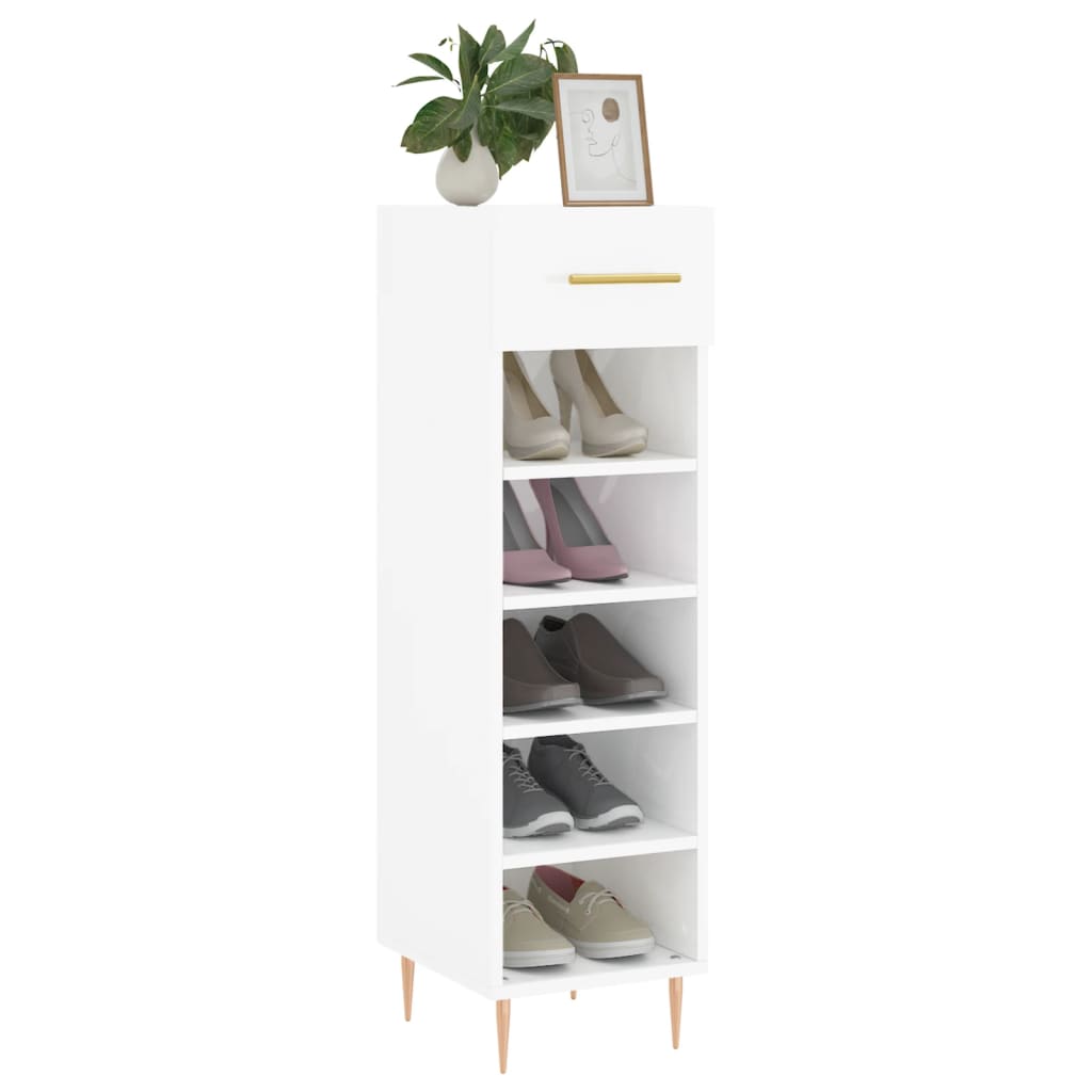 Botník Bílý S Vysokým Leskem 30 X 35 X 105 Cm Kompozitní Dřevo