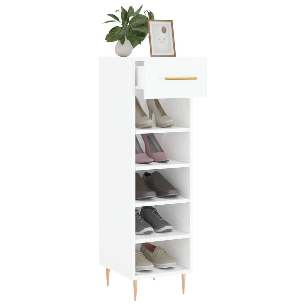 Botník Bílý S Vysokým Leskem 30 X 35 X 105 Cm Kompozitní Dřevo