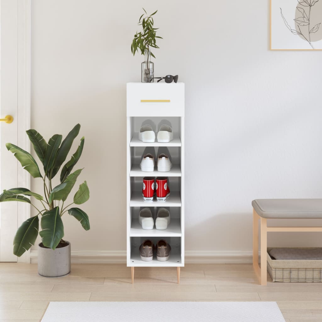 Botník Bílý S Vysokým Leskem 30 X 35 X 105 Cm Kompozitní Dřevo