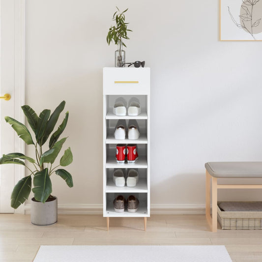Botník Bílý S Vysokým Leskem 30 X 35 X 105 Cm Kompozitní Dřevo