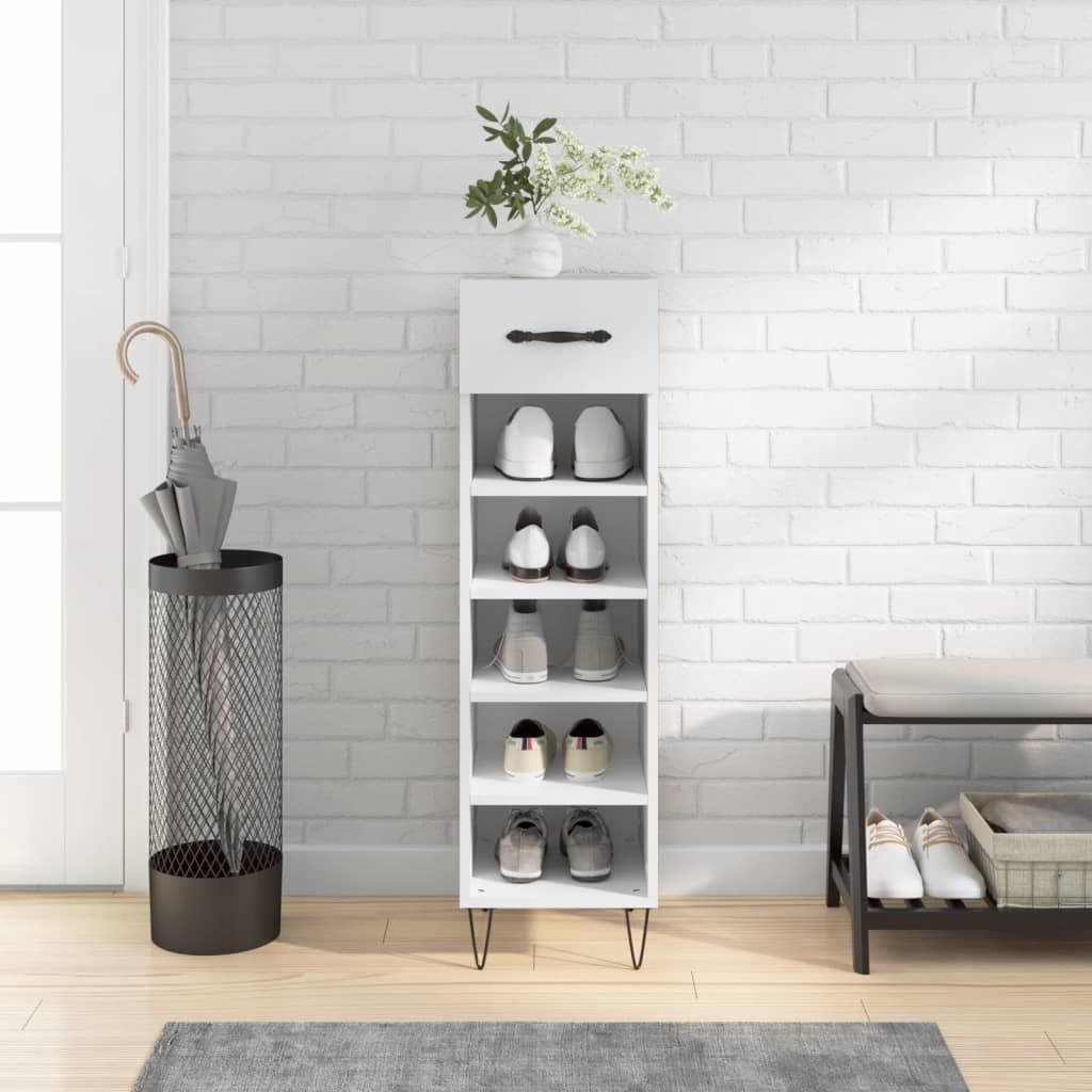 Botník Bílý S Vysokým Leskem 30 X 35 X 105 Cm Kompozitní Dřevo