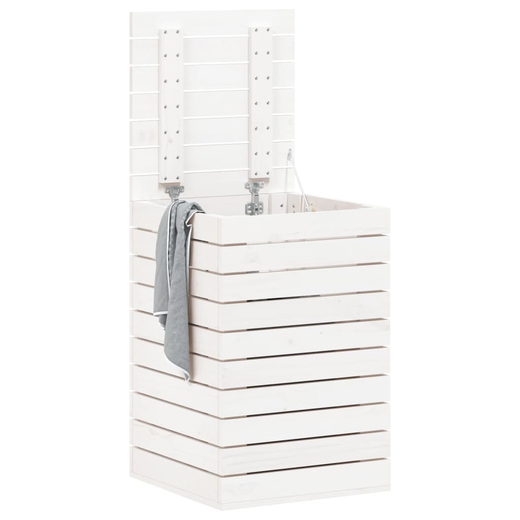 Koš Na Prádlo Bílý Masivní Borové Dřevo