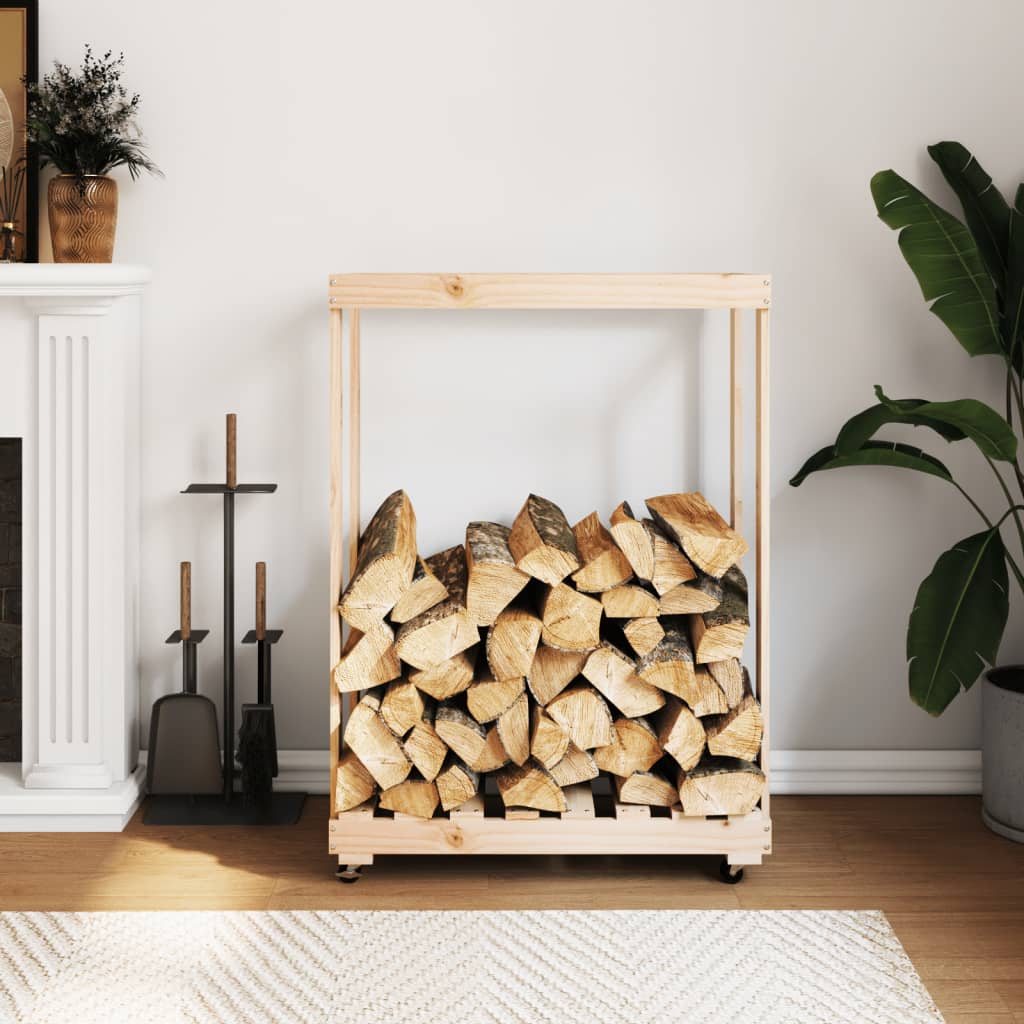 Stojan Na Dřevo Na Kolečkách 76,5X40X108 Cm Masivní Borovice